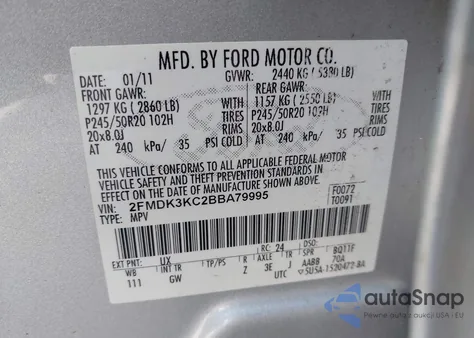 2011 Ford Edge Limited from USA, damaged, VIN 2FMDK3KC2BBA79995